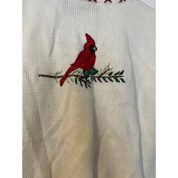 In Resource Cottagecore Grannycore Cardinal Embroidered Beaded Vest Cream Red L - Picture 5 of 6